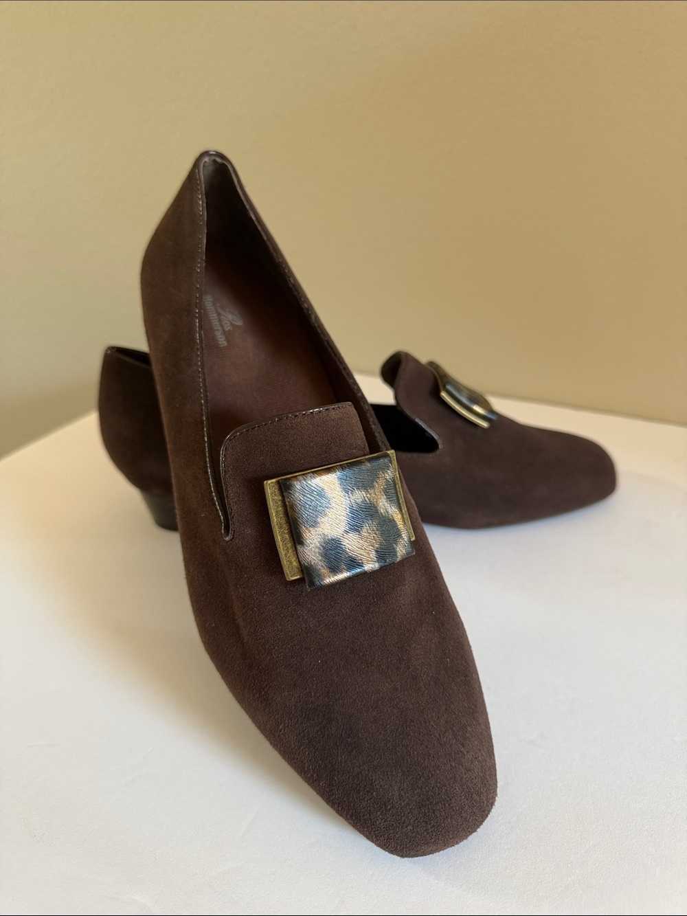 Ros Hommerson Brown Suede Loafers with Decorative Buckle